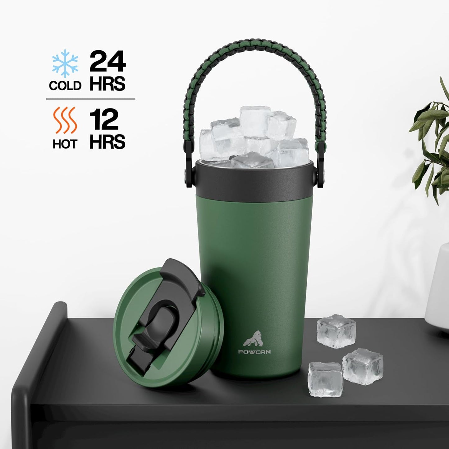 16 oz Insulated Coffee Mug for Commuters: 2-in-1 Straw Flip Lid, Keep Cold 24H, Fit in Car Cupholder, Leakproof, Stainless Steel Coffee Tumbler with Handle for Office, Travel, Gifts and Home (Forest)