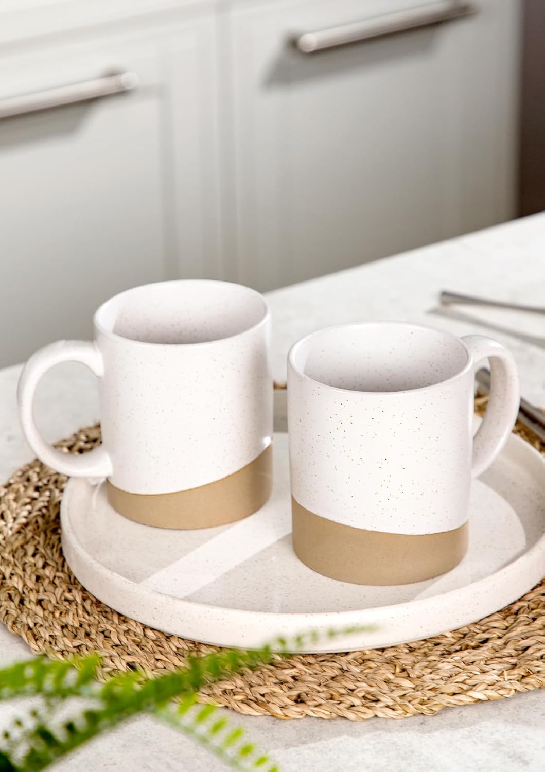 Nucookery 16 oz Large Ceramic Coffee Mugs - Coffee Mugs Set of 2, Modern and Boho Style Coffee Cups for Latte, Cappuccino, Hot Tea, Dishwasher & Microwave Safe, White