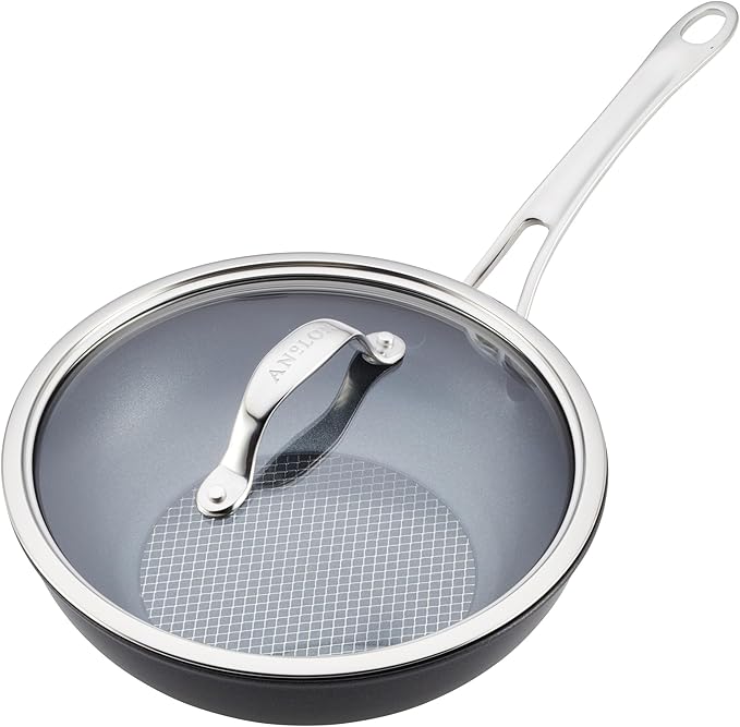 Anolon X Hybrid Nonstick Induction Stir Fry Wok Pan Cookware with Lid, Dishwasher Safe, Compatible with All Stovetops, 10 Inch - Charcoal Gray