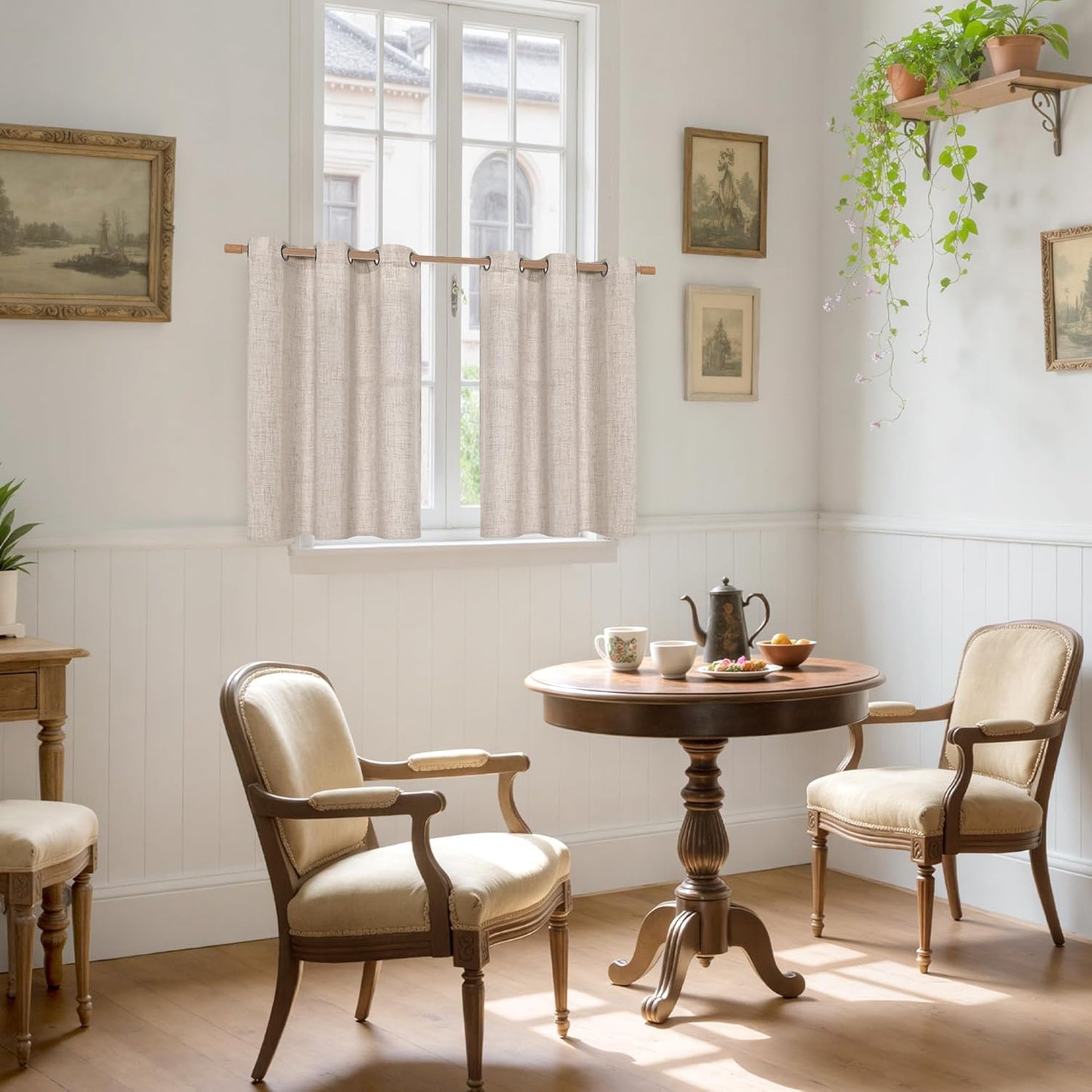 YoungsTex Short Linen Curtains 36 Inch Length for Kitchen Window 2 Panels - Small Semi Sheer Drapes Light Filtering with Bronze Grommet Netural Rustic for Cafe Bathroom, 42 X 36 Inch