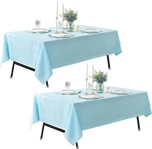 2-Pack 60x84 inch Dusty Blue Table Cloths, Solid Stain and Wrinkle Resistant Oblong Tablecloth, Premium Plain Weave Polyester Fabric Rectangle Table Linen Covers for Hotel, Banquet