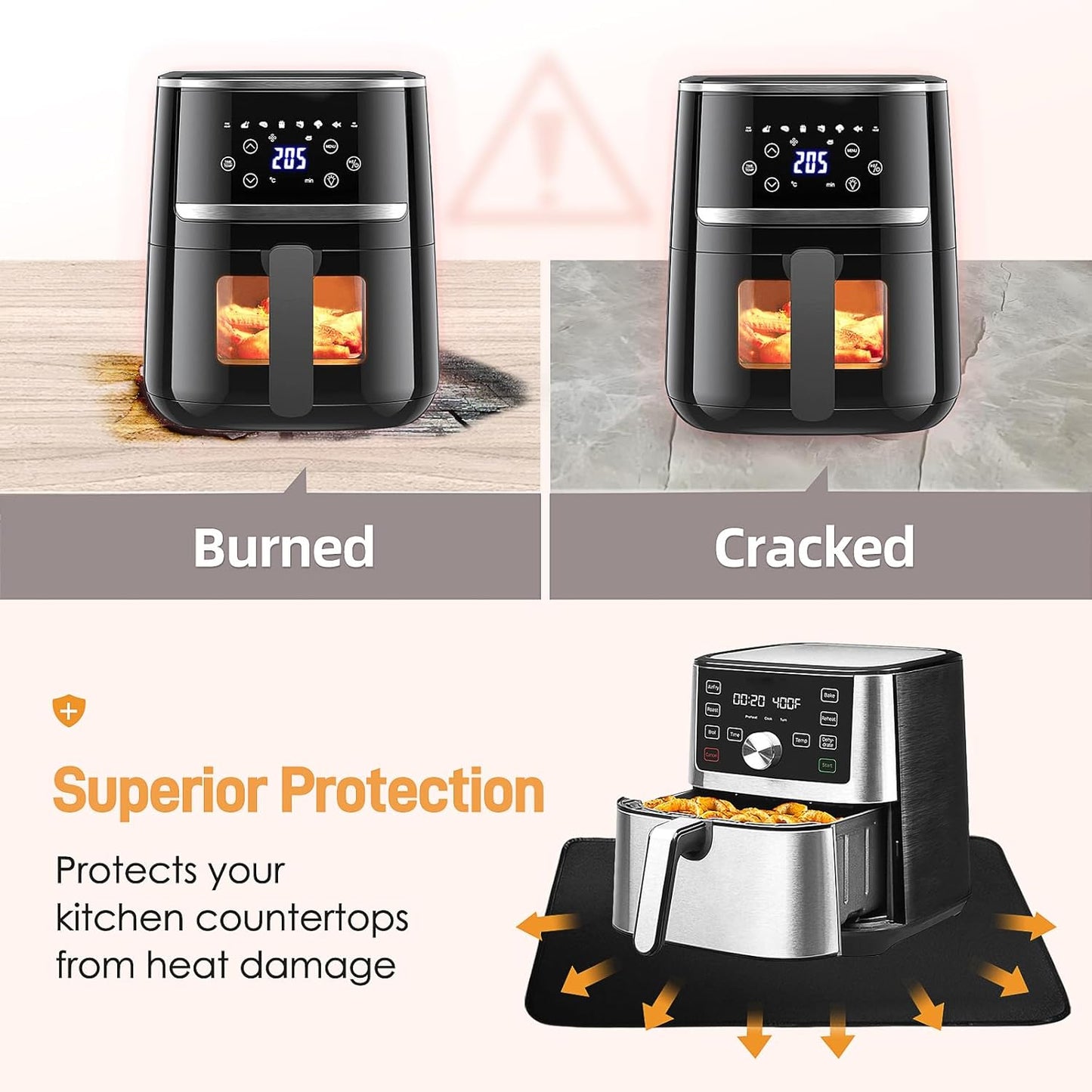 Heat Resistant Mats for Countertop - Firproof 16x24 in Heat Resistant Mats for Air Fryer - Kitchen Countertop Protector for Air Fryer, Coffee Maker, Stand Mixer, Toaster, Oven 2PCS - Black