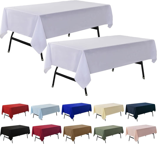 2-Pack 60x120 inch White Table Cloths, Solid Stain and Wrinkle Resistant Oblong Tablecloth, Premium Plain Weave Polyester Fabric Rectangle Table Linen Covers for Hotel, Wedding