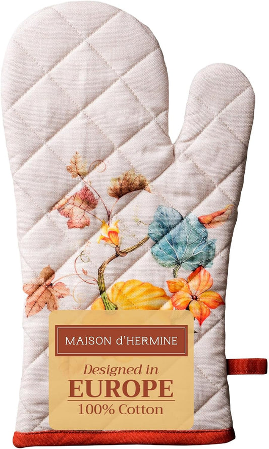 Maison d' Hermine Oven Gloves 100% Cotton Oven Mitt 7" x 13" with Loop Heat Resistant BBQ Cooking Gloves for Thanksgiving Christmas Decorations Baking Handling Hot Pans (Pack of 1, Potiron)