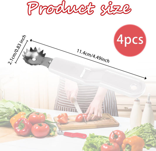 4pcs Stainless Steel Fruit Corer Tool, Tomato Strawberry Huller Vegetable Stem Remover Kitchen Gadget for Easy Fruit Balling (White)