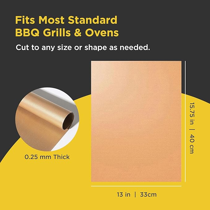 Copper Grill & Baking Mats Set of 2 - Non Stick Barbecue Grilling Mats - In Storage Case. Reusable - Easy to Clean & Dishwasher Safe Barbecue Grilling Mat with Heat Resistance up to 500°F by O-Yaki