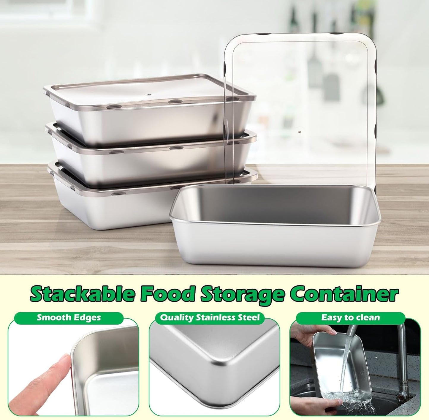 12 Pcs Stainless Steel Food Storage Containers with Lids, 71 oz Metal Freezer Containers, Lightweight Stackable Easy Open Reusable Meal Prep Box for Kitchen Picnic Oven Dishwasher Safe