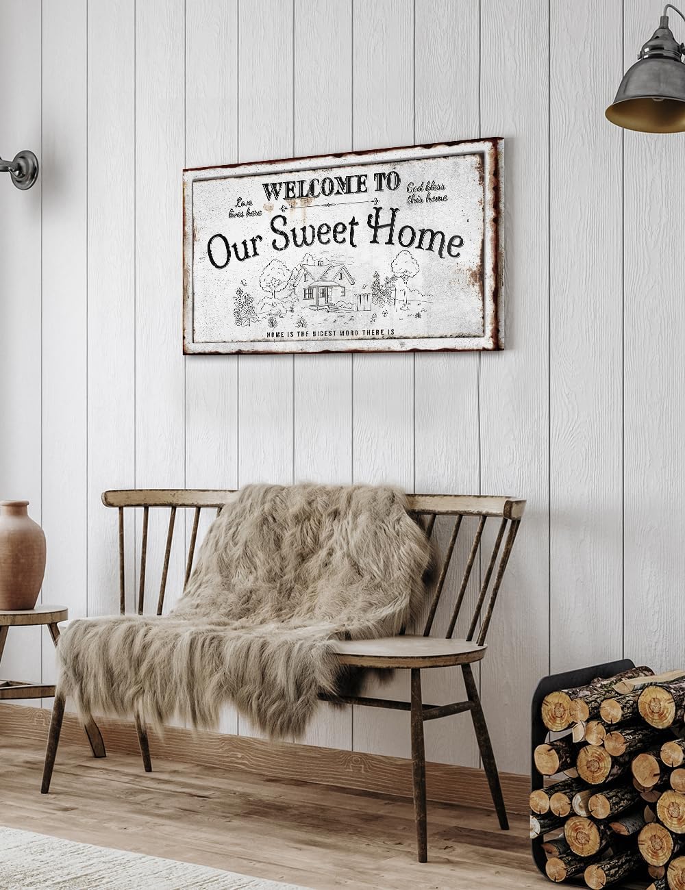 IPIC - Our Sweet Home Vintage Family Sign, Rustic Farmhouse Canvas Wall Art for Home or RV, Wall Decor for Bedroom, Hallway or Living Room, Ready to Hang