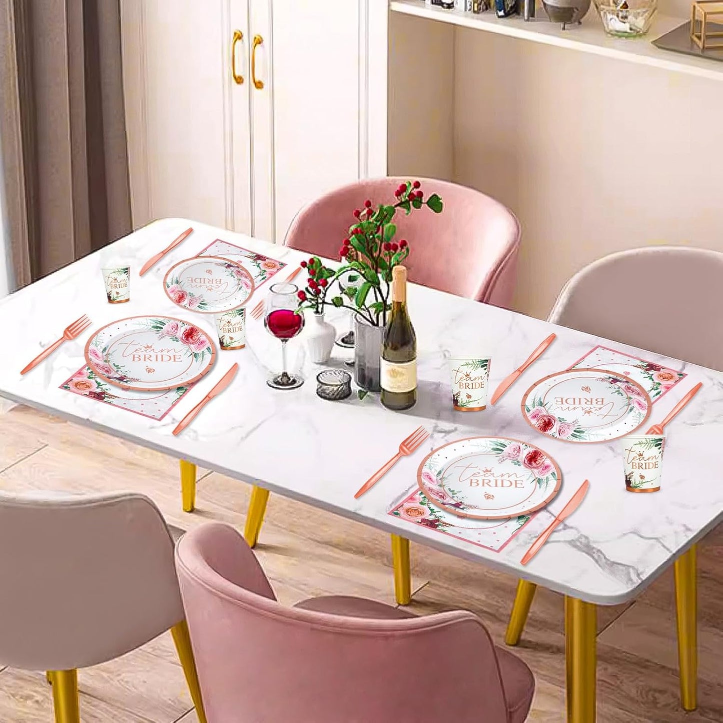 168 PCS Team Bridal Shower Party Supplies Serve 24 Guests Floral Plates and Napkins Disposable Dinnerware Sets for Rose Wedding Engagement Tea Party Bachelorette Decorations