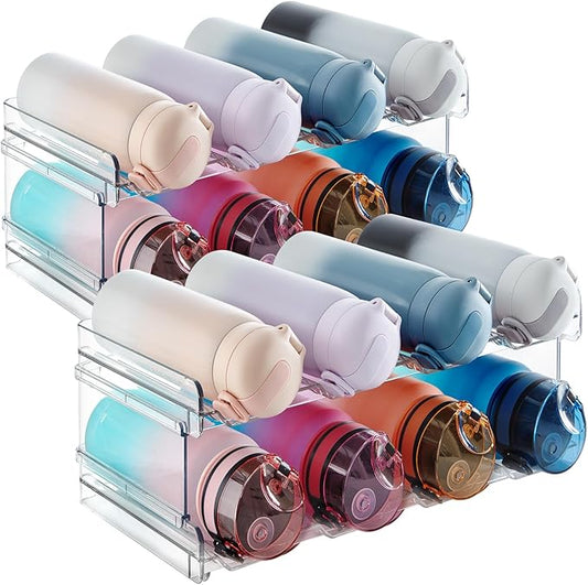 Lifewit Stackable Water Bottle Organizer for Cabinet, Plastic Bottle Holder Fits Bottles & Tumblers up to 3.8" Diameter, Pantry, Countertop & Fridge, 2 Tier Holds 8 Bottles, 2 Pack