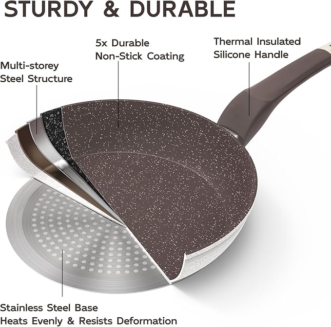 Non Stick Frying Pan - 9.4" Healthy Ceramic Skillet with Stay-Cool Handle, Non Toxic Egg Pan, PFOA-Free