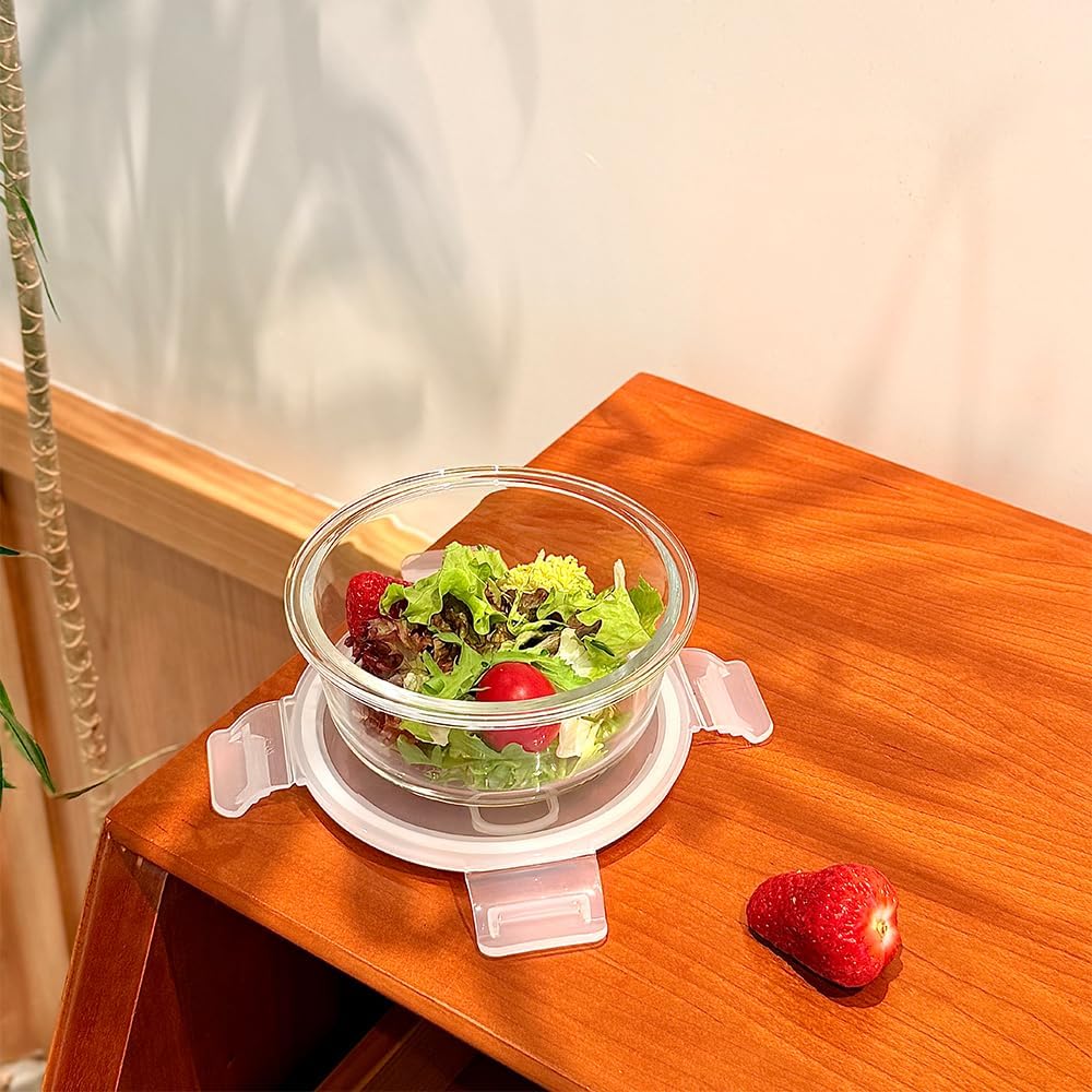 4Pack Round Glass Food Storage Containers With Lids, 1.5 Cup Round Meal Prep Bowls With Lids BPA-Free, Small Glass Food Containers for Soup Leftover, Microwave, Dishwasher, Freezer Safe