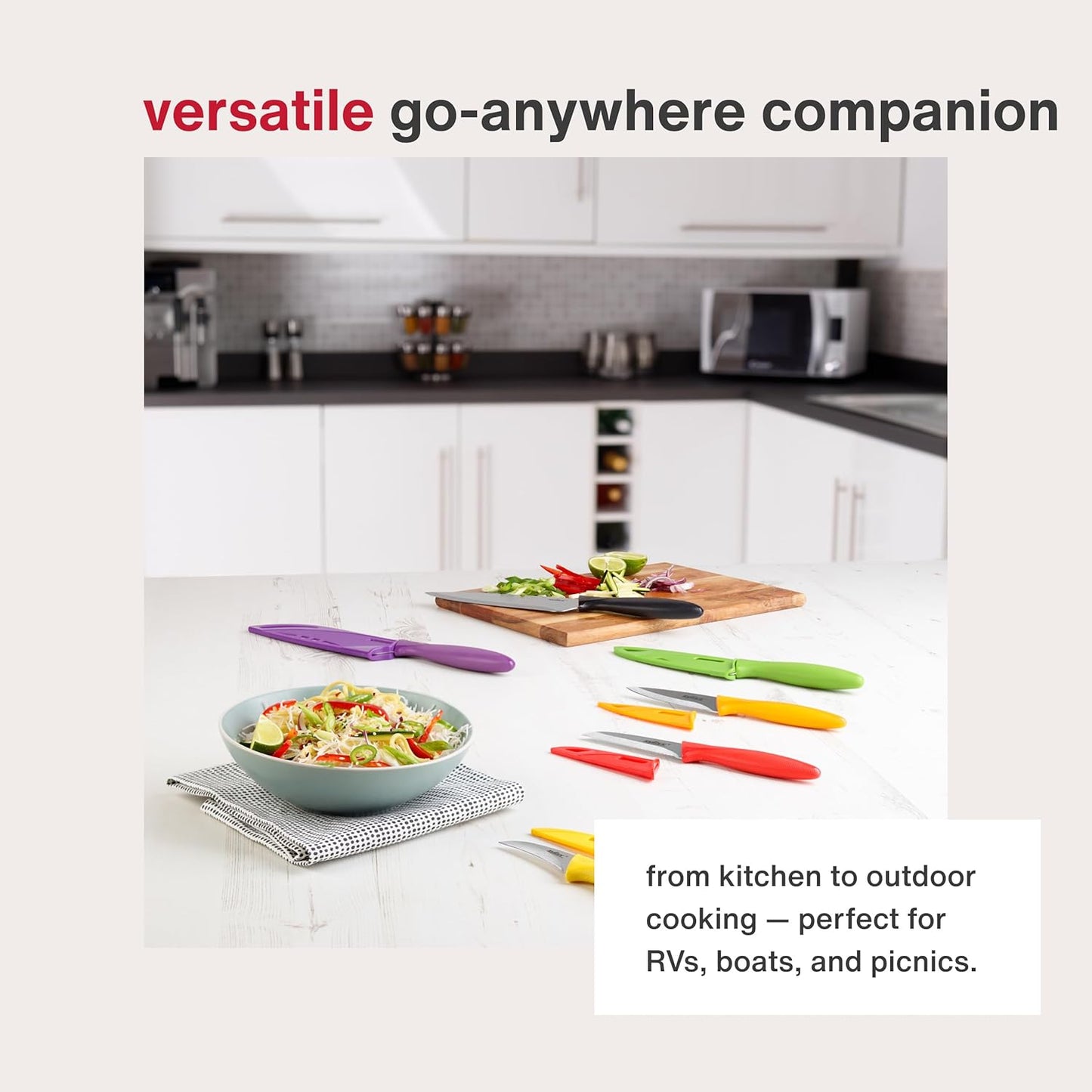 Zyliss 6 Piece Knife Value Set - Kitchen Knife Set with Sheath Covers - Chef's, Santoku, Utility, Serrated Paring, Paring & Peeling Knives - Stainless Steel