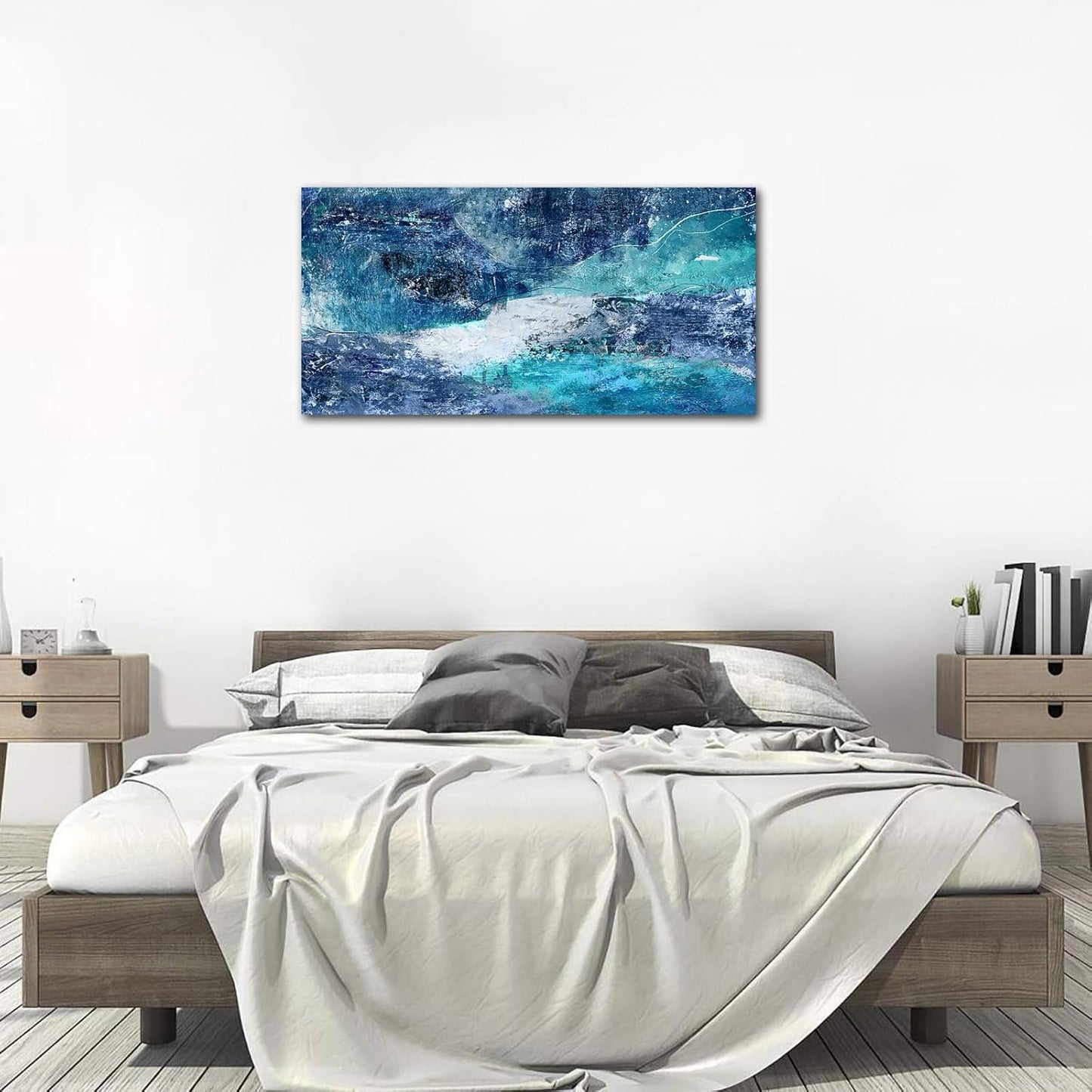 NINEASO Blue Abstract Canvas Wall Art - Turbulent Abstract Ocean Picture Blue Green Teal Wall Decor Roaring Waves Canvas Painting Abstract Prints Artwork for Living Room Bedroom Decoration 29" x 58"