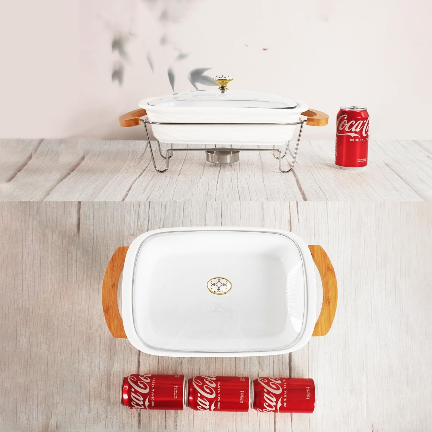 12" x 8" Ceramic Casserole Baking Dish With Glass cover and rack, Lasagna Pan Deep for Oven, 2.2 Quarts Baking Pan with Handles, Oven Safe&Durable Bakeware for Home Decor