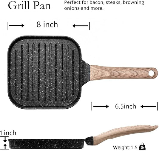 ESLITE LIFE 7 Inch Nonstick Small Grill Pan for Indoor Cooking, Versatile Induction Square Grilling Skillet Steak Pan for Stove Tops, PTFE & PFOA Free, Black