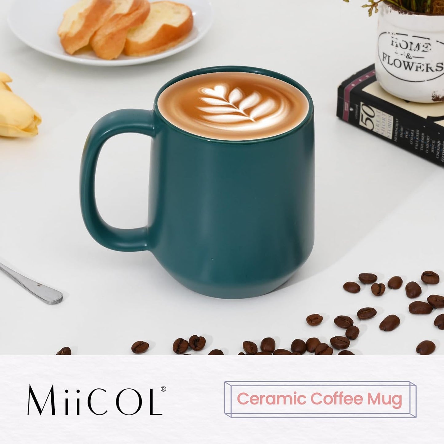 Miicol Ceramic Coffee Mug, 16 oz Large Coffee Cup, Tea Mug with Handle, Flat Bottom Mug for Men, Women, Office, Microwave and Dishwasher Safe, Multi-Color, Turquoise