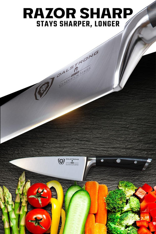 Dalstrong Chef Knife - 6 inch - Gladiator Series Elite - Forged High Carbon German Steel - Razor Sharp Kitchen Knife Gift - Full Tang - Black G10 Handle - Sheath Included - NSF Certified