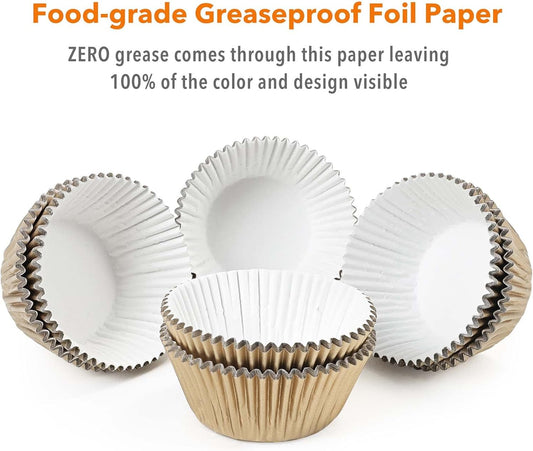 Gifbera Natural Metallic Foil Cupcake Liners - Standard Size Baking Cups Muffin Liners Paper for Celebration, 200-Count