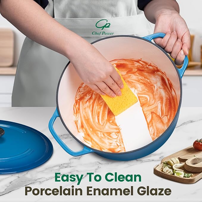 Chef Power Dutch Oven Pot with Lid 6QT, Enameled Cast Iron Dutch Oven for Bread Baking, Braising, Stews, Roasting, Oven Safe Dutch Ovens, Gradient Blue