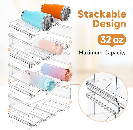 Stackable Water Bottle Organizer, Large Compartment Water Bottle Holder, 4 Tier Clear Water Bottle Organizer for Cabinet, Bottle Rack for Kitchen Organization and Storage - Hold 16 Bottles