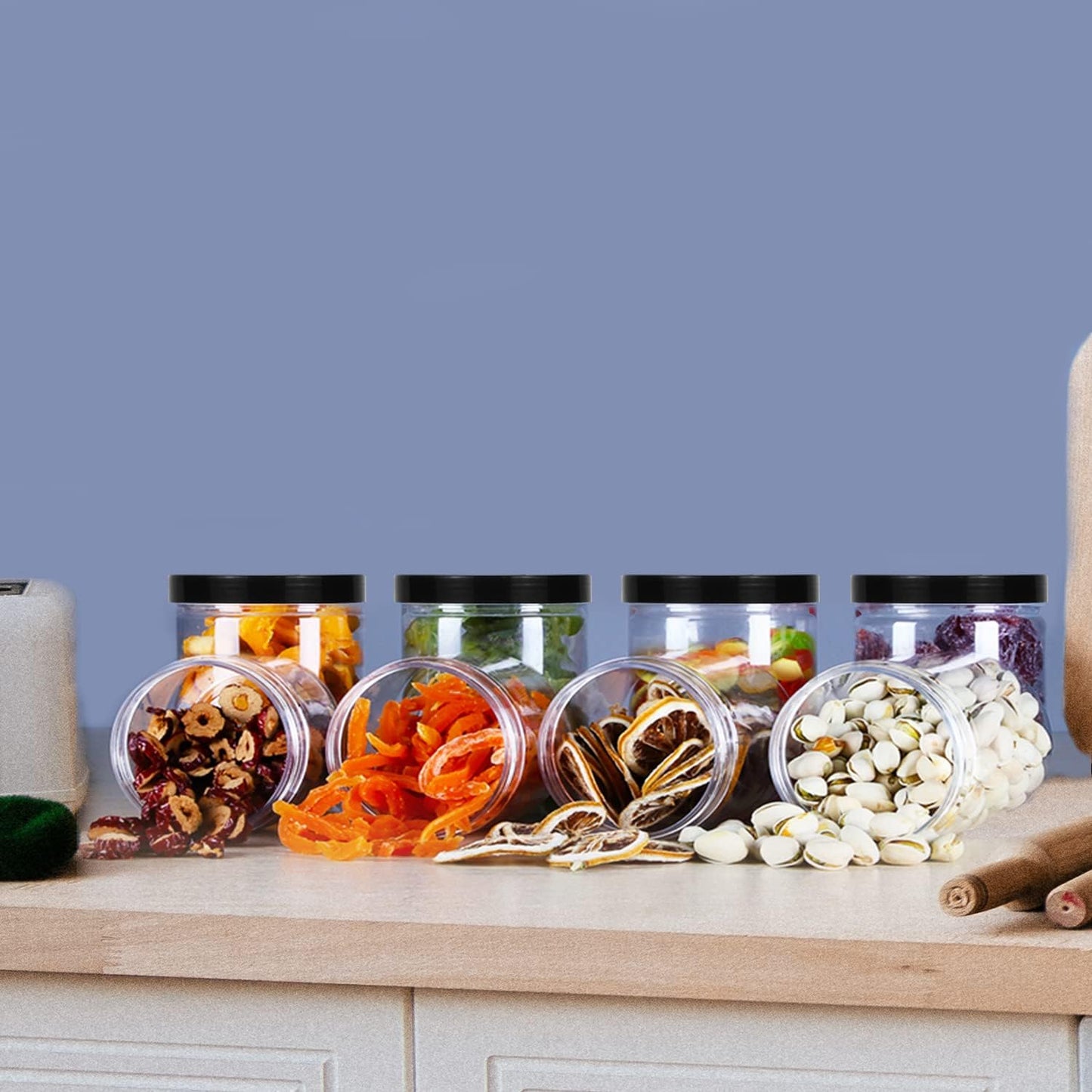 Lainrrew 8 Pcs 12oz Plastic Jars with Lids, Clear Plastic Slime Containers Plastic Round Storage Jars Container Wide Opening Storage Jars for Kitchen, Home, Crafts Storage