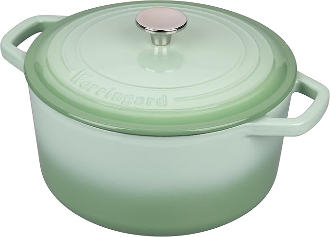 Enameled Cast Iron Dutch Oven Pot with Lid, for Bread Baking, Round Bread Oven- include Sourdough Bread Baking Supplies Set, 6QT, Green