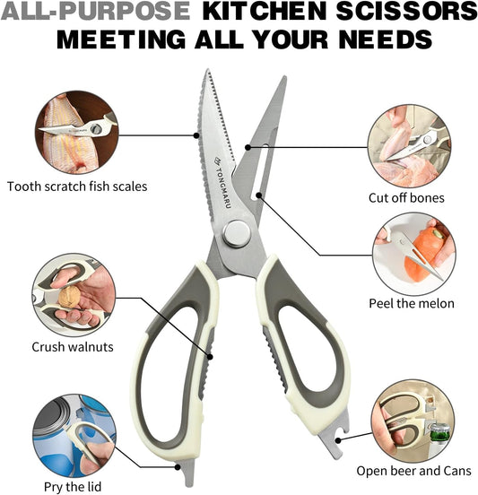 Kitchen Shears Heavy Duty Kitchen Scissors with Magnetic Sheath Holder, Dishwasher Safe Scissor, All Purpose 9-inch Scissors, Detachable, Serrated Blades, Bottle Opener function included (2 Pack)