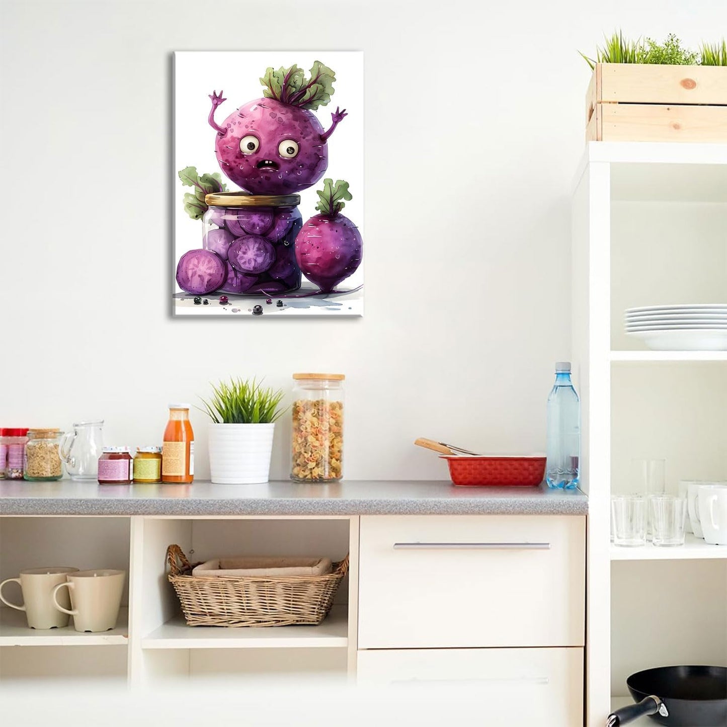 OIQArtOIQ Funny Kitchen Wall Art, Weird Kitchen Wall Decor, Vegetable Paintings Cool Postsers, Food Art, Eclectic Decor Dining Room, Chef Canvas Wall Art Print Artwork, Pickle Pictures