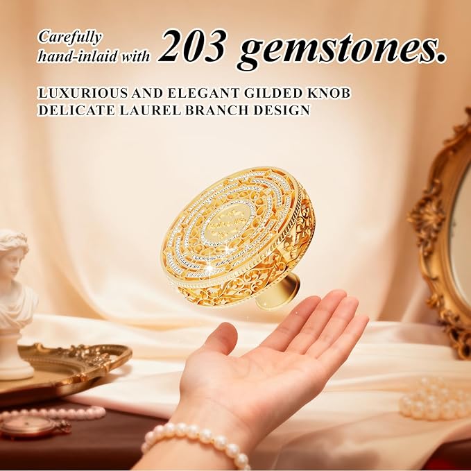 6 Quart Chip-resistant Enameled Cast Iron Dutch Oven Pot with Lid and Elegant Gold Hollow Knob With Handcrafted Inlaid Cubic Zirconia Detail, Safe For Bake,Stew, Braise, Boil, Deep Fry, Roast (White)