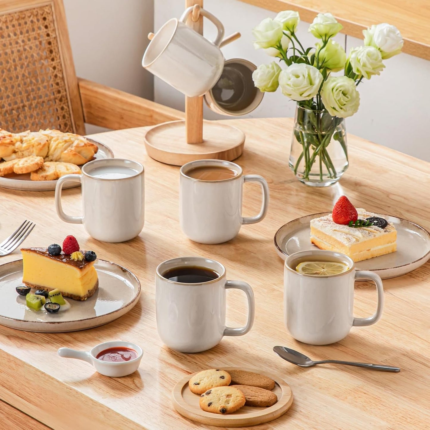 vancasso Coffee Mugs Set of 6, 12 Oz Ceramic Coffee Cups with Handle, Ceramic Unique Glaze Coffee Cup for Cappuccino, Latte, Tea, Cocoa, Dishwasher & Microwave Safe Gift Sets, Beige, Series PLAYA