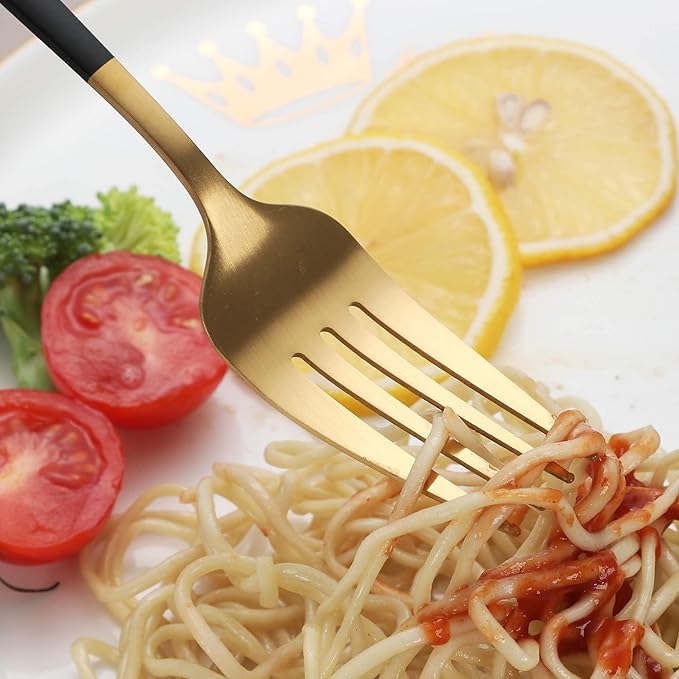 Matte Black Gold Silverware Set,30 Piece Stainless Steel Modern Flatware Set,Brushed Cutlery Set Service for 6,Satin Finish Utensils Set,Home Kitchen and Restaurant,Dishwasher Safe