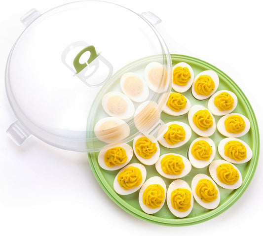 HANSGO Deviled Egg Containers with Lid, Deviled Egg Platter Carrier Holder Trays with 22 Slots for Holiday Party and Home Kitchen, Green