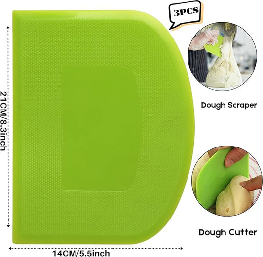 SURDOCA Dough Scraper Bench Scraper - 3P 8.3x5.5" Plastic Flexible Bowl Scraper, Sharp Edge & Angles Cake Scraper. Non-Slip Bakeware Decorating Tools Sculpting & Modeling Tools - Pink+White+Green