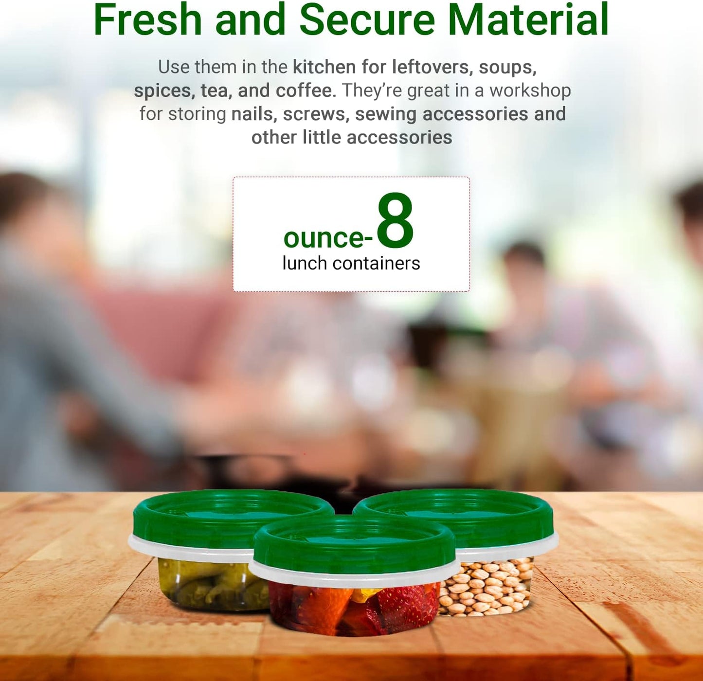 [Green - 12 Pk] Airtight Deli Containers with Lids Twist Lock Top Clear Food Storage for Meal Prep Snacks and Leftovers Freezer and Microwave Safe Stackable Leak-Resistant and 12 Pc. Set (8 Ounce)