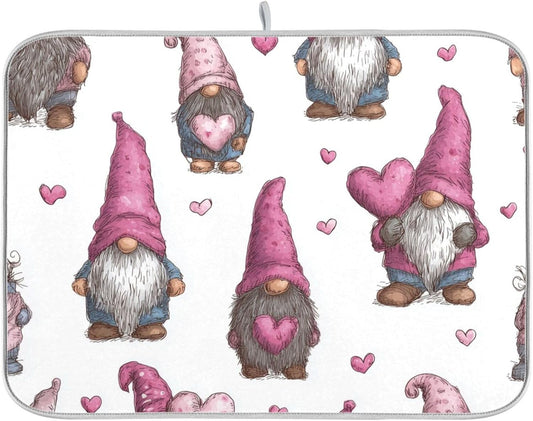 Cute Gnomes with Pink Hats Dish Drying Mat Super Absorbent Drying Mat 18x24 inch Large Dish Drying Mats for Kitchen Counter Dish Drying Pads Kitchen Drying Matt for Countertop