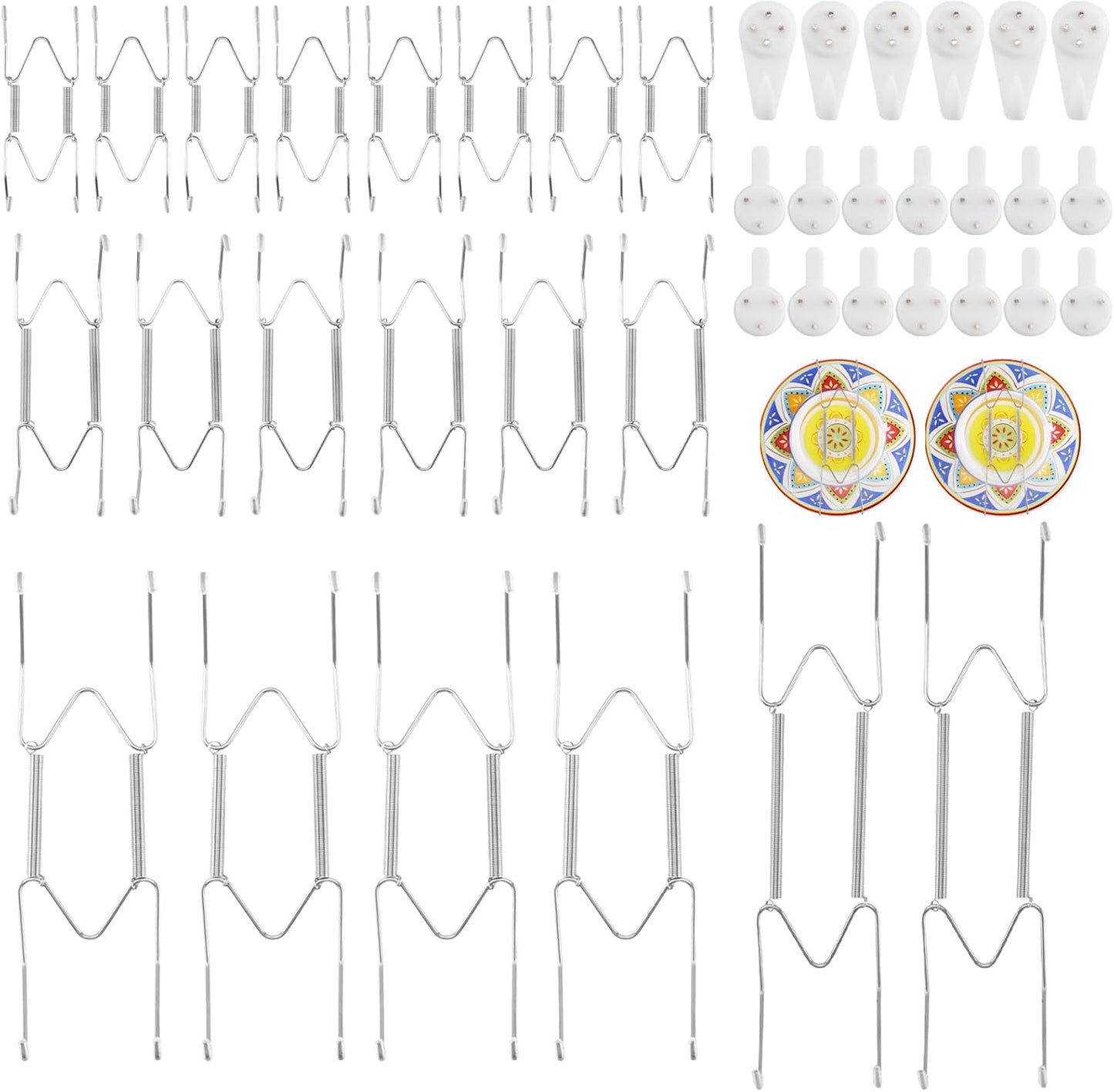 20 Pack 4/6/8/10 Inch Decorative Medium Plate Hangers for The Wall, Invisible Stainless Steel Plate Wall Hangers for Display with Hooks, for Plates/Platter/Dish/Picture （Silver）