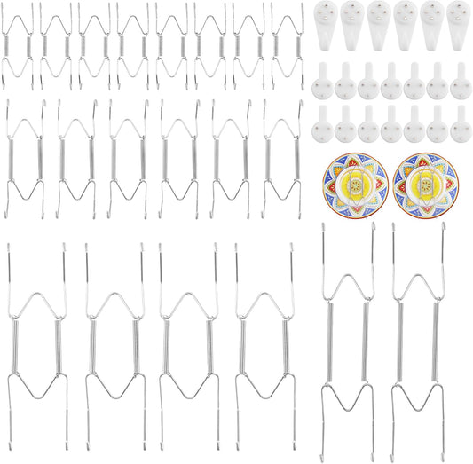 20 Pack 4/6/8/10 Inch Decorative Medium Plate Hangers for The Wall, Invisible Stainless Steel Plate Wall Hangers for Display with Hooks, for Plates/Platter/Dish/Picture （Silver）