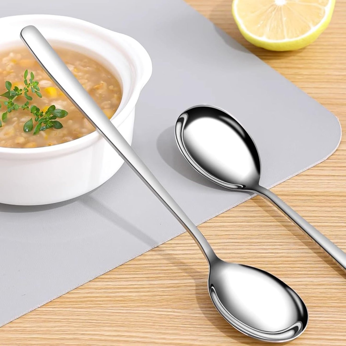 Large Soup Spoon Stainless Steel Dishwasher Safe Dinner Big Teaspoons with Round Edge 8 inches Tablespoons (8)