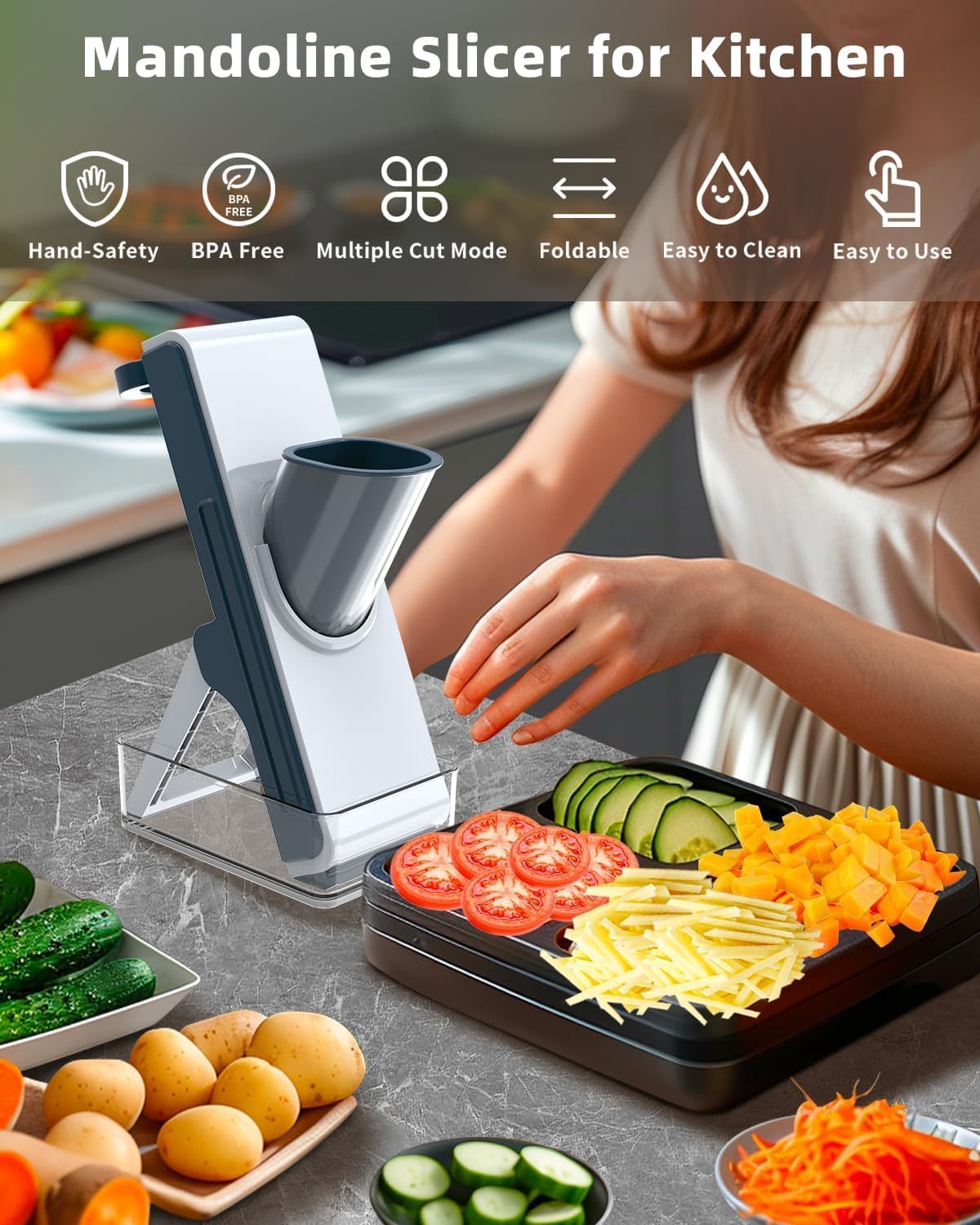 Blue Mandoline Slicer - Potato & Vegetable Food Slicer & Chopper, Easy to Clean, Detachable Kitchen Artifact