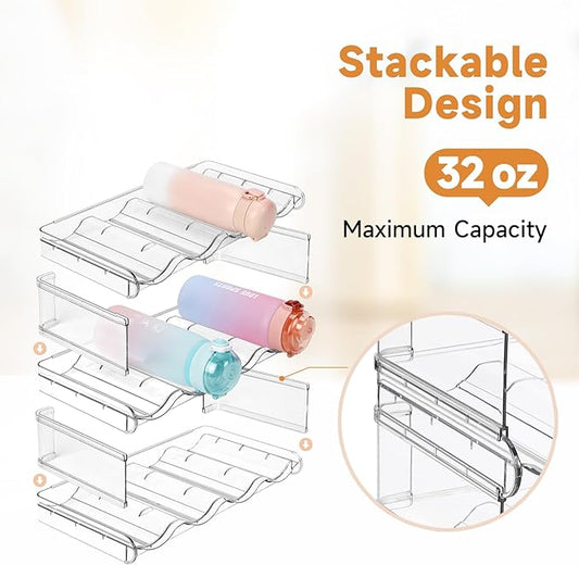 Stackable Water Bottle Organizer, Large Compartment Water Bottle Holder, 3 Tier Water Bottle Organizer for Cabinet, Water Bottle Rack for Kitchen Organization and Storage - Hold 12 Bottles