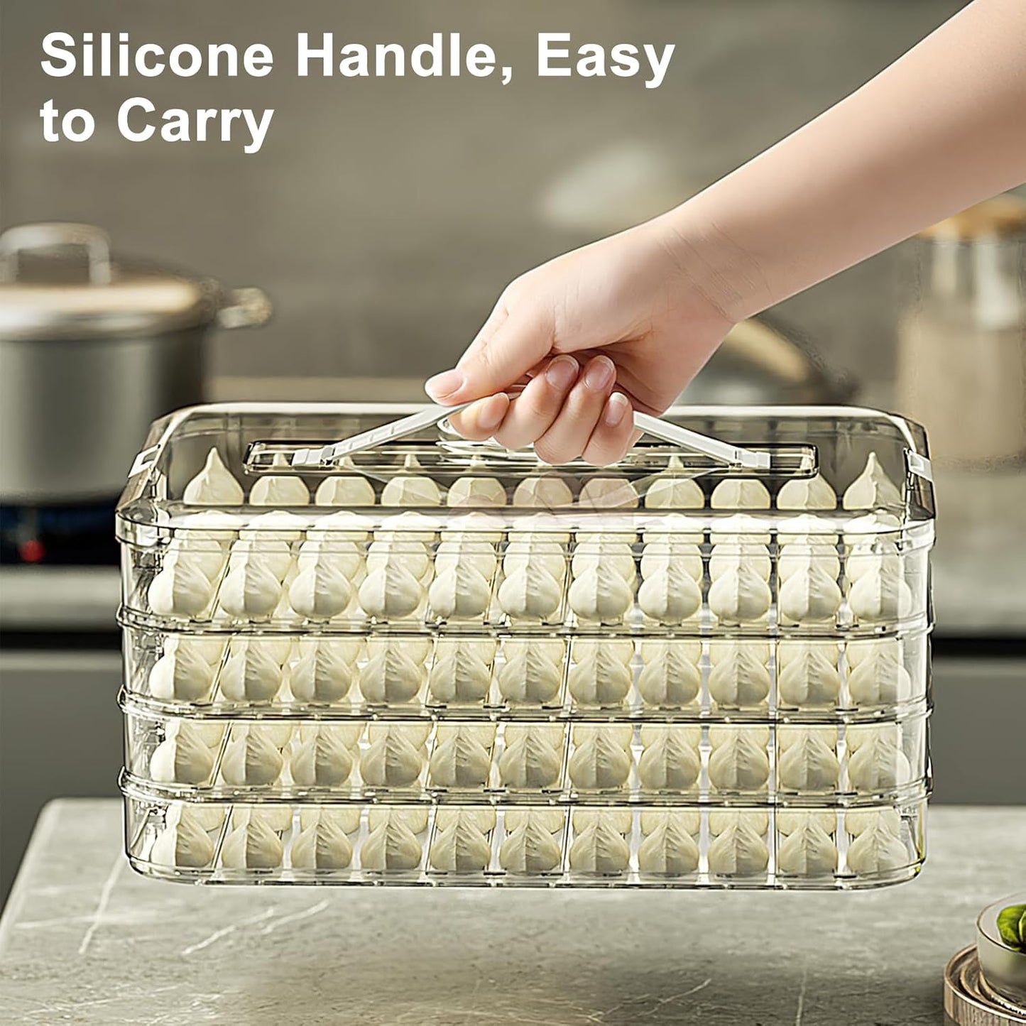 Food Storage Containers with Lids,4-Layer Plastic Cookie Storage Containers Airtight,Stackable Cookie Carrier for Transport Dumpling Storage Box,Green