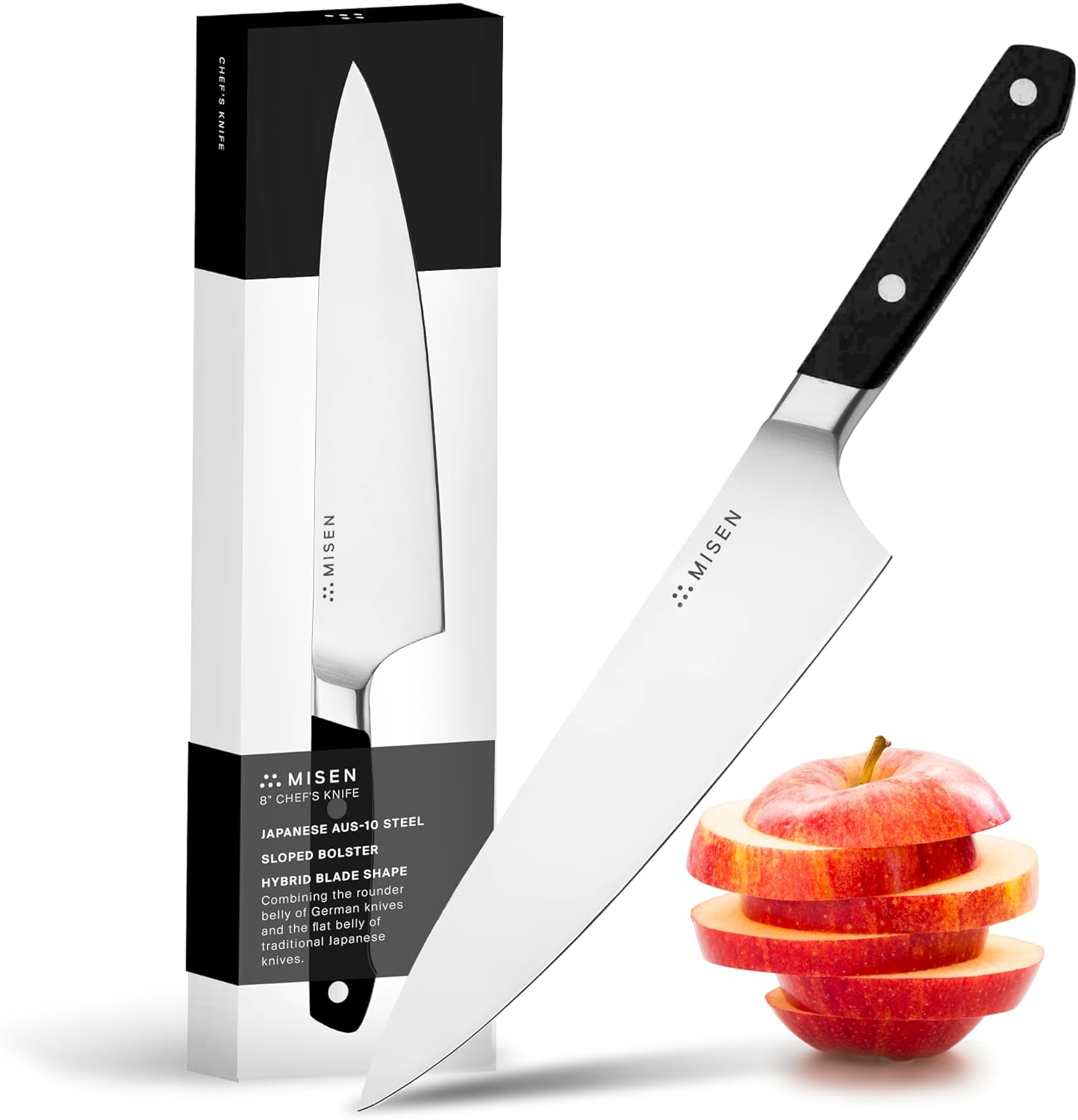 Misen 8" Chef Knife – High Carbon Japanese AUS-10 Stainless Steel – Hybrid German & Japanese Blade – Precision Kitchen Knife for Professionals & Home Cooks – Ultimate Cutting Performance - Black