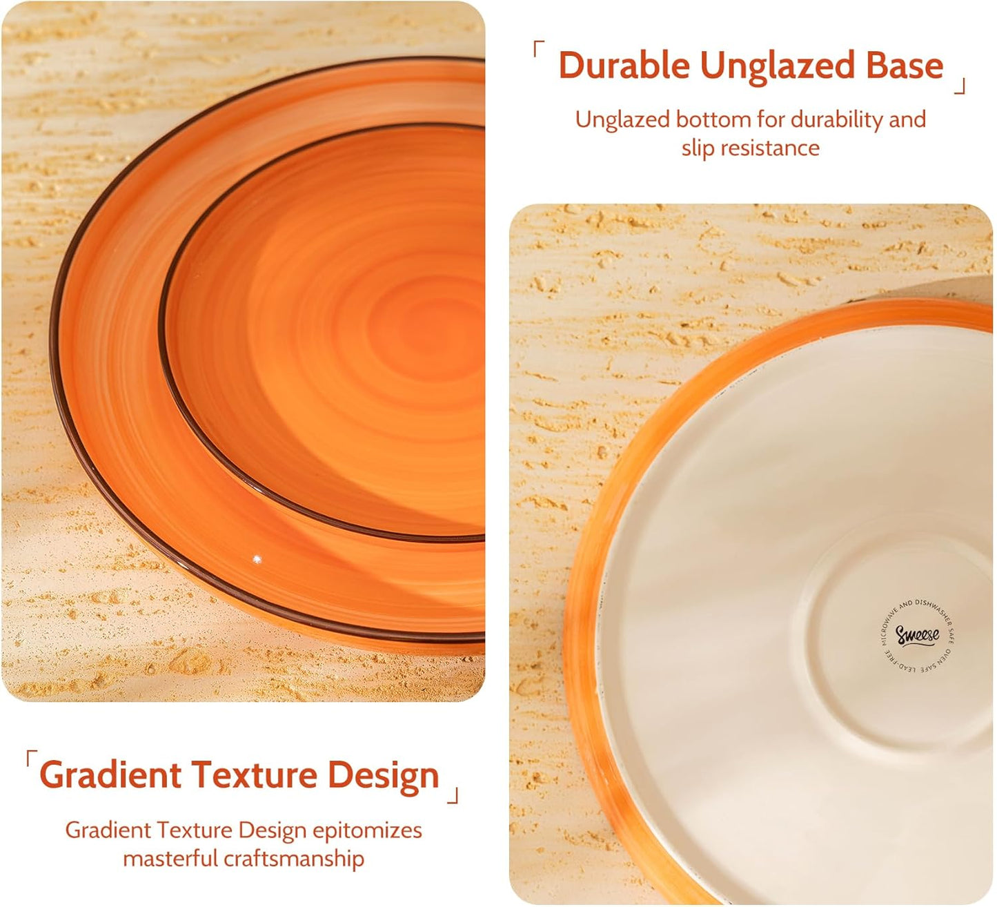 Sweese Porcelain Dinner Plates 10 Inch, Set of 6, Multi-Colored Round Plates for Lunch, Dinner, Parties, Microwave Dishwasher Safe