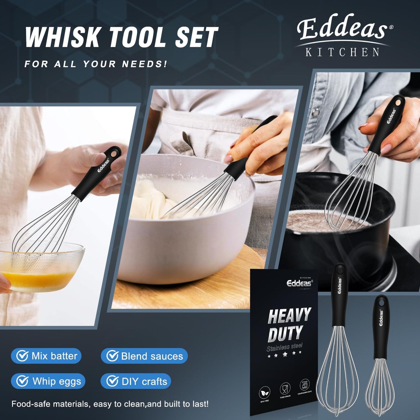 Mini Whisks - 600°F Heat Resistant Small Whisks For Cooking, Heavy Duty Stainless Steel Kitchen Balloon Tiny Whisk, Suitable for Egg, Espresso, Hot chocolate, sauces （7" & 5.5 inch ）