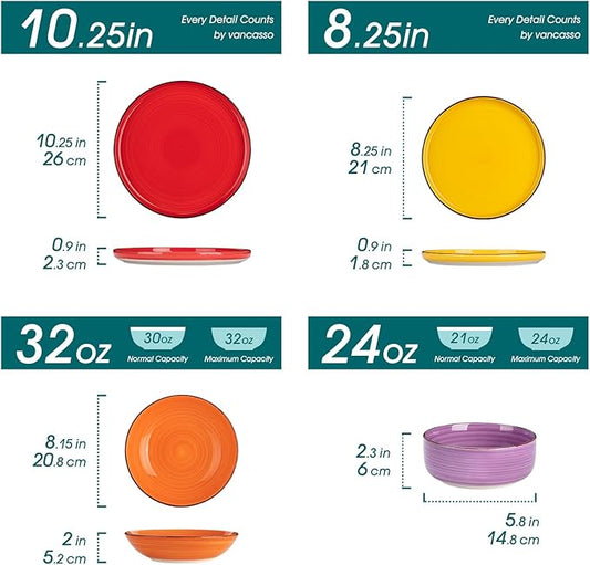 vancasso Bonita Dinnerware Sets 24 Pieces, Stoneware Dishes Set for 6, Dinner Platers with Bowls Set, Dinshwasher and Microwave Safe, Multicolor