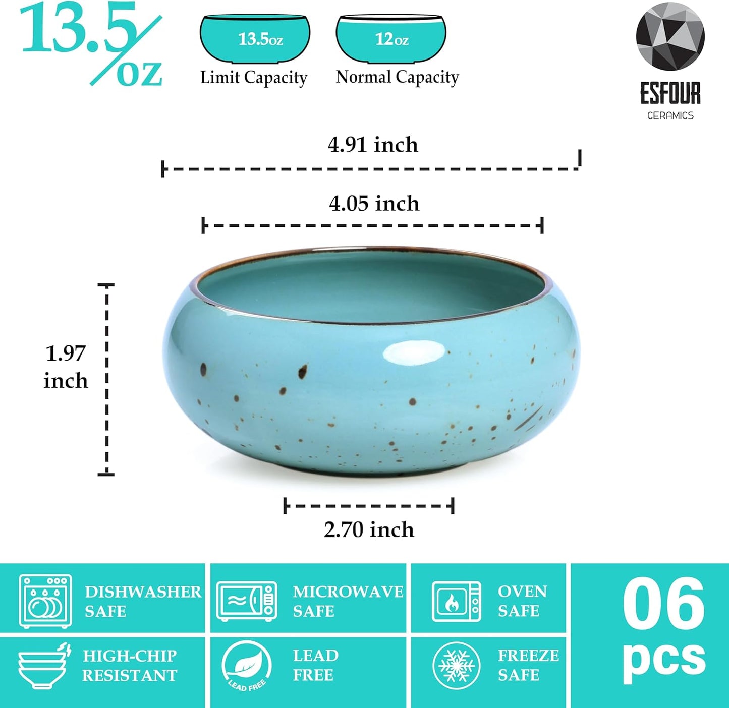 Small Hand Craft Dessert Bowls - 13.5oz, Set of 6 - Microwave, Oven, Dishwasher Safe, Ice Cream,Soup,Snacks, Rice, Cereal, Chili, Side Dishes, Dips, Ideal Gift - Natural Assorted Color