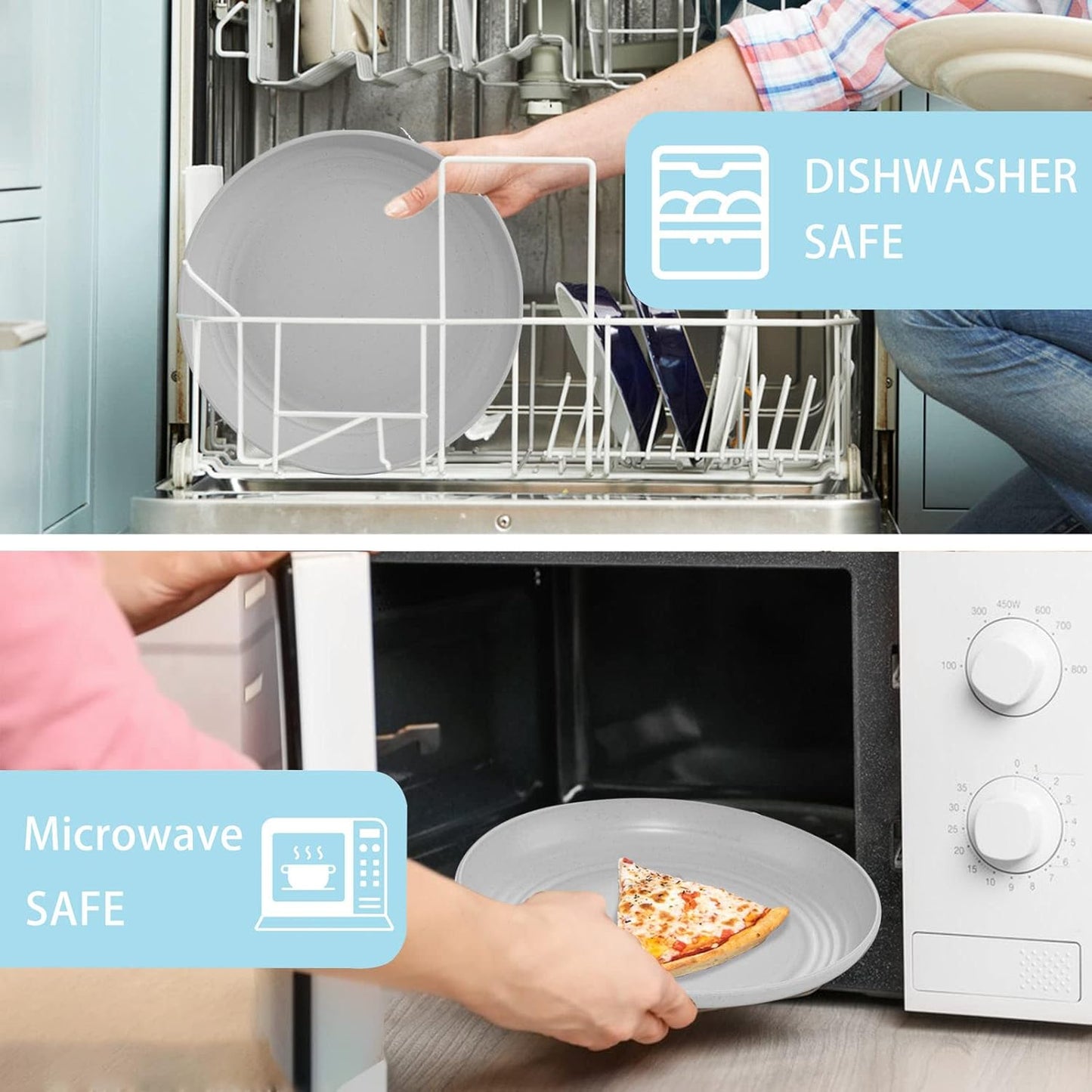 Supernal 32pcs Wheat Straw Dinnerware Sets for 8,Plates and Bowls Sets,Reusable Plastic Plates,Grey Dish Set for 8 include 16pcs Dishes, 8pcs Bowls, 8pcs Cups,Dishwasher Safe.