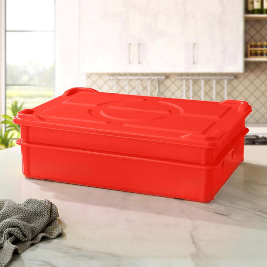 4-Pack Commercial Dough Proofing Box | Pizza/Bread Sourdough Food Storage Containers for Bakeries, Storage Bins with Lids (4 Pack Red, 22.8" L x 15.5" W x 6.1" H)