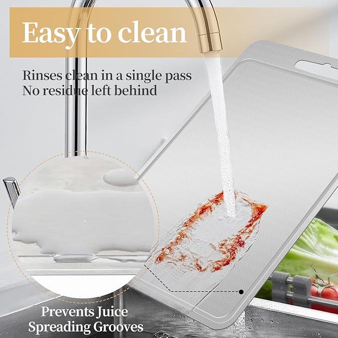 Titanium Cutting Board-Pure Titanium Cutting Boards For Kitchen，Double-Sided Metal Cutting Board with Juice Groove, Separates Meat and Vegetables, Dishwasher Safe (Pattern 14×10 Inch)